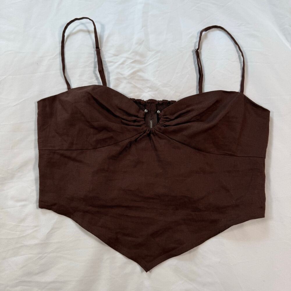Reformation Brown Sansa Linen crop top tank size XL - Picture 3 of 7